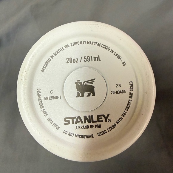 20 oz Stanley White Tumbler with Pink Highlights - Picture 3 of 4